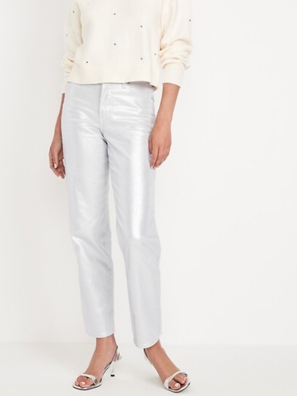 High-Waisted Silver Shine Loose Jeans Old Navy